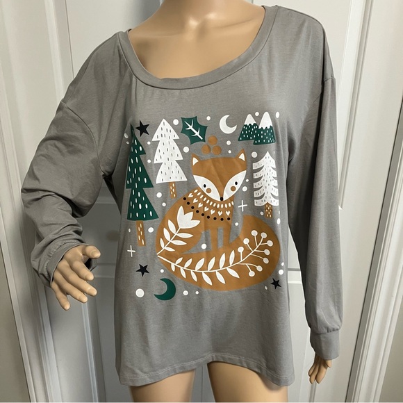 Gray Fox Graphic Long Sleeve sleepwear top - Picture 1 of 9